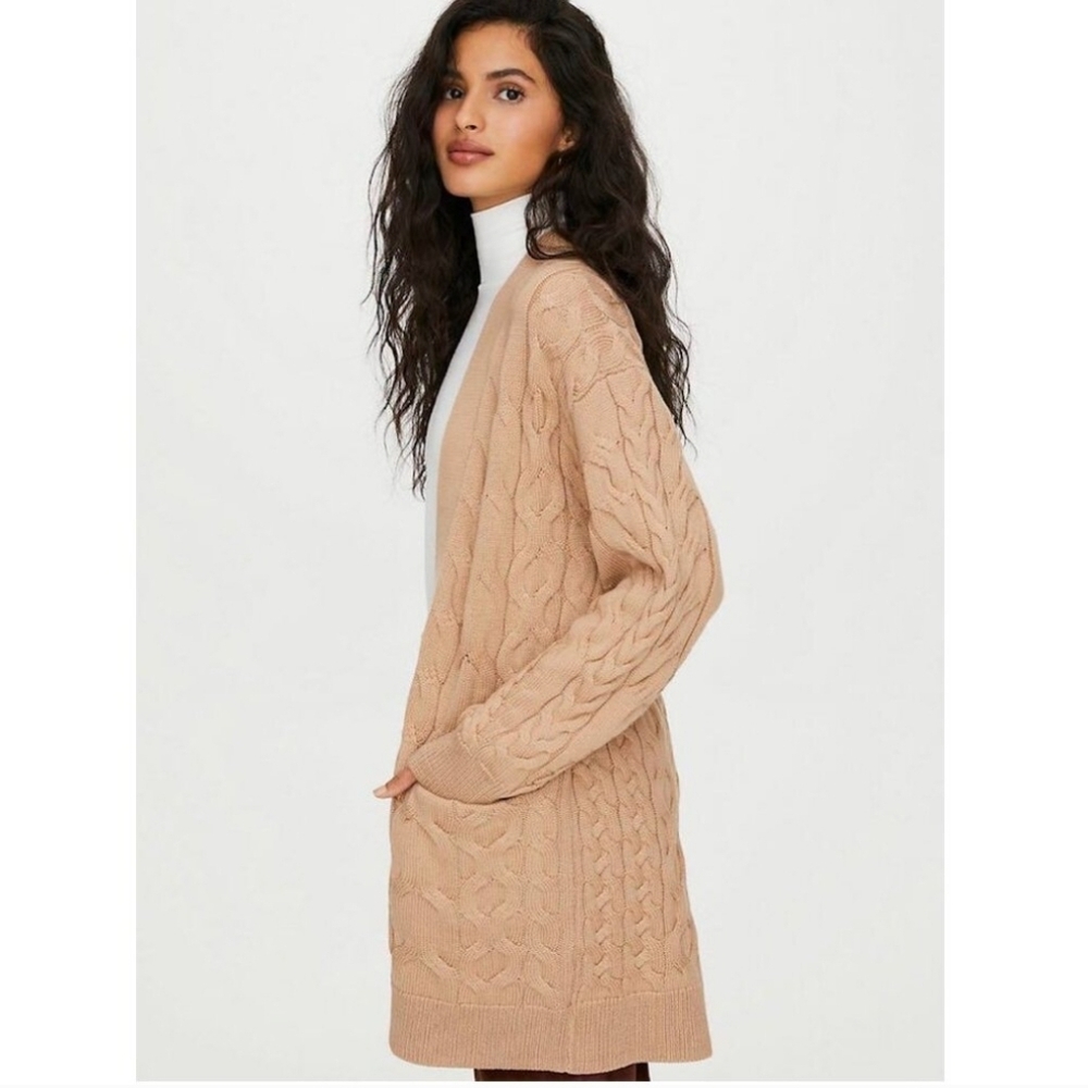 Aritzia Wilfred Charlisa Cable Knit Tan Cardigan Size M BNWOT